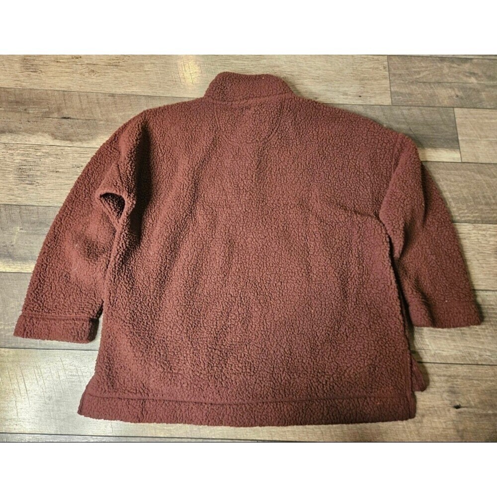 Aerie Oversized Sherpa Fleece Pullover Quarter Button Maroon Cozy Sweater Large - Picture 6 of 7
